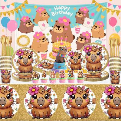 Kapibara Creative Theme Birthday Cute Party Decorations Disposable Paper Plates Paper Cups Paper Tissue Gas
