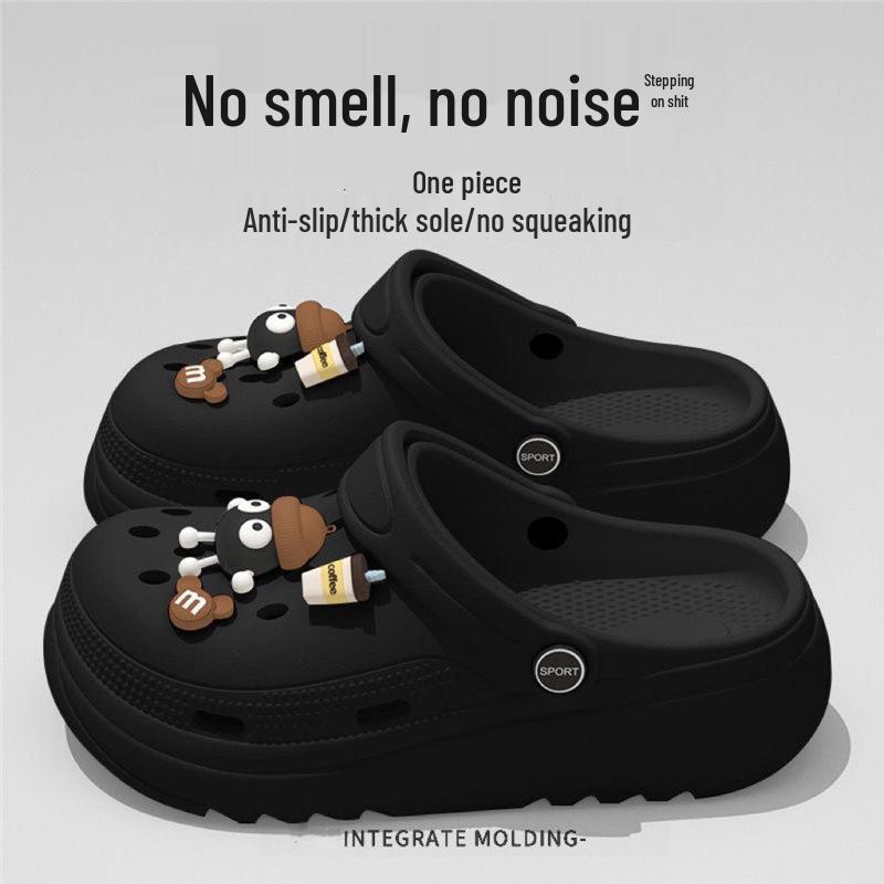 Pantofi de plajă versatili anti-alunecare cu desene animate pentru femei: Fără miros, Fără zgomot, Cu talpă groasă, Respirabil, Stil de vară, cu design Baotou.