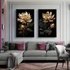 Three paintings, modern abstract gold floral wall art canvas, modern aesthetics, floral poster, beautiful image impression, home