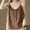 Women's Camisole Tank Top Vintage Artistic Button Decor Loose Linen Blend Cami Top