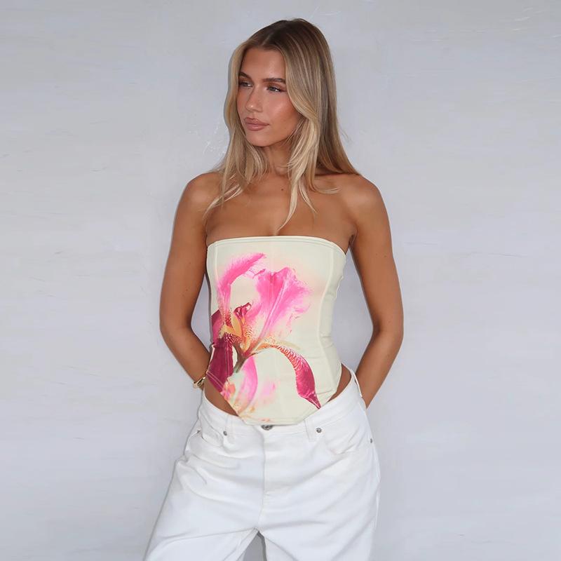 XY European and American women's clothing flower-printed tube top, summer new versatile and thin vest