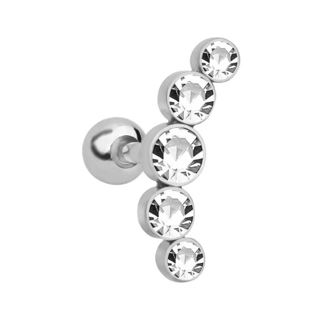 Punk Stainless Steel Bar Stud Earrings Fashion Crystal Gem Earrings Ear Piercing Cartilage Helix Tragus Earrings Body Jewelry