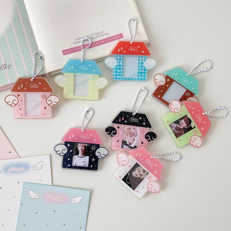 Korean Ins Style Y2K Wing House Hard Card Folder Brick Acrylic For 1Inch Id Photo Storage Display Pendant Keychain Ornaments