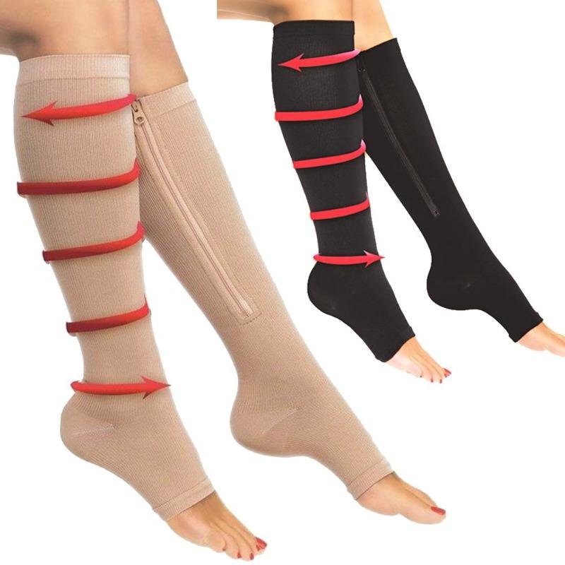 Unisex Toeless Compression Socks, Side Zip Up Knee High Socks, Prevention Socks