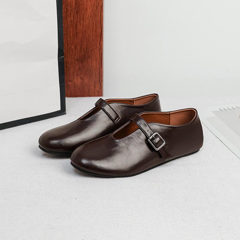 Women's Ballet Flats Non-Slip Walking Shoes PU Leather Ballerina Mary Jane Shoes With Buckle Strap Comfortable Dress Shoes for Women Mary Jane Shoes