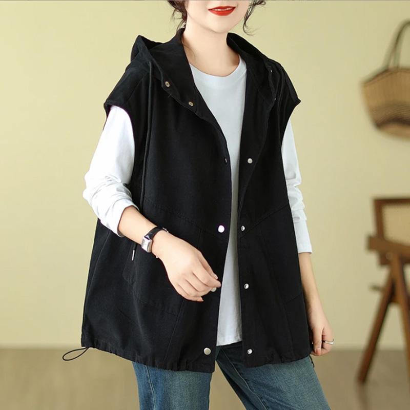 

Женский жилет Хлопковый Оверсайз Утепленный Осень Зима Ретро Теплый Повседневный С Капюшоном Без Рукавов Топы XXXXL