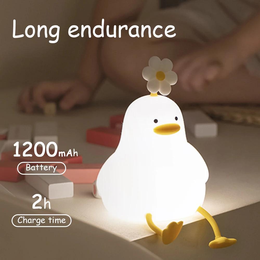 LED Night Light Cute Duck Cartoon Animals Silicone Lamp for Children Kid Touch Sensor Timing USB Rechargeable for Birthday Gifts