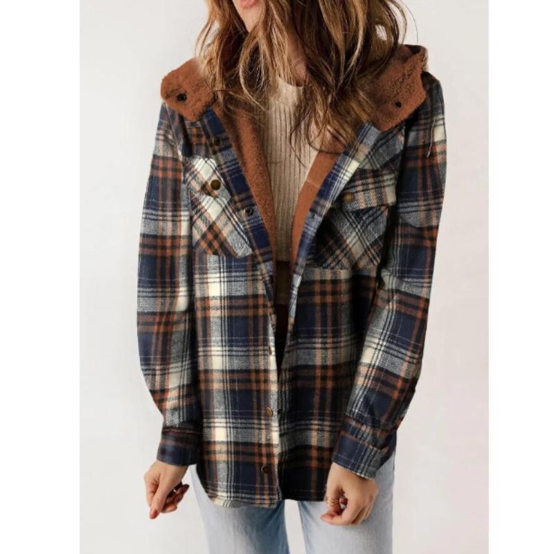 Women's Plaid Fashion Fleece Coats Winter Warm Hooded Fleece Jackets  Casual Outwear Large Size Loose Comfortable Coat