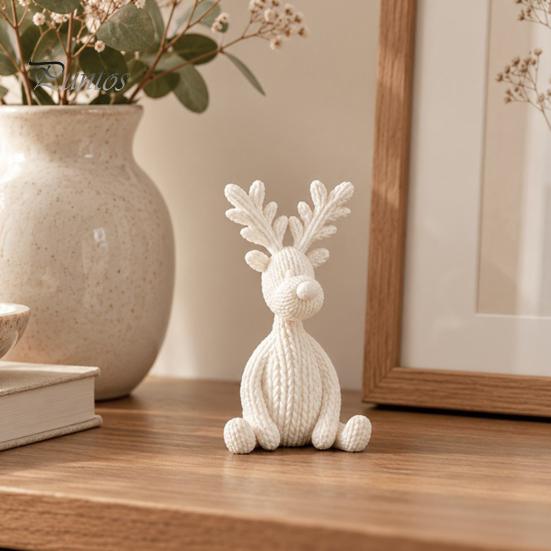Miniature Deer Figurines for Desktop 3D Printed Minimalist Sculpture, Knit Texture Animal Desk Small Holiday Collectibles Display Ornament, Cute Home