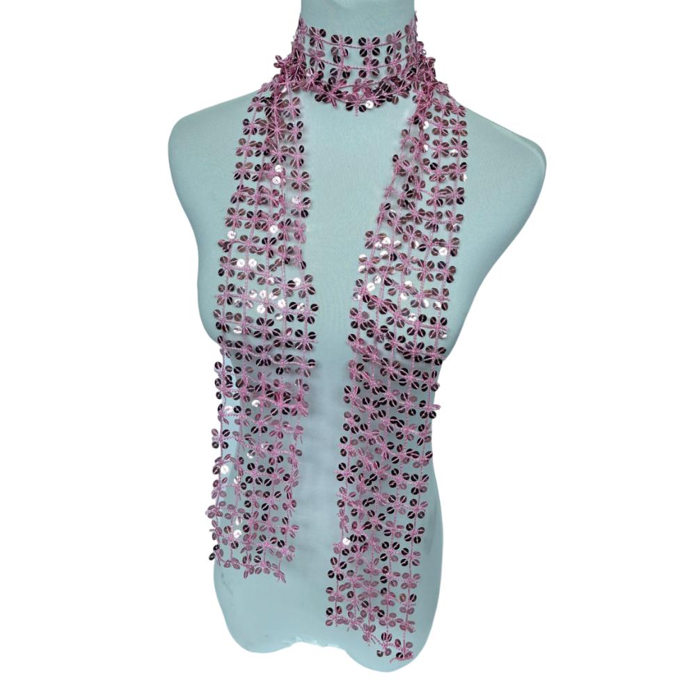 

Flower Shape Sequin Scarf Shiny Waist Chain Neck Wrap Belly Dancing Scarf Girl рожевий