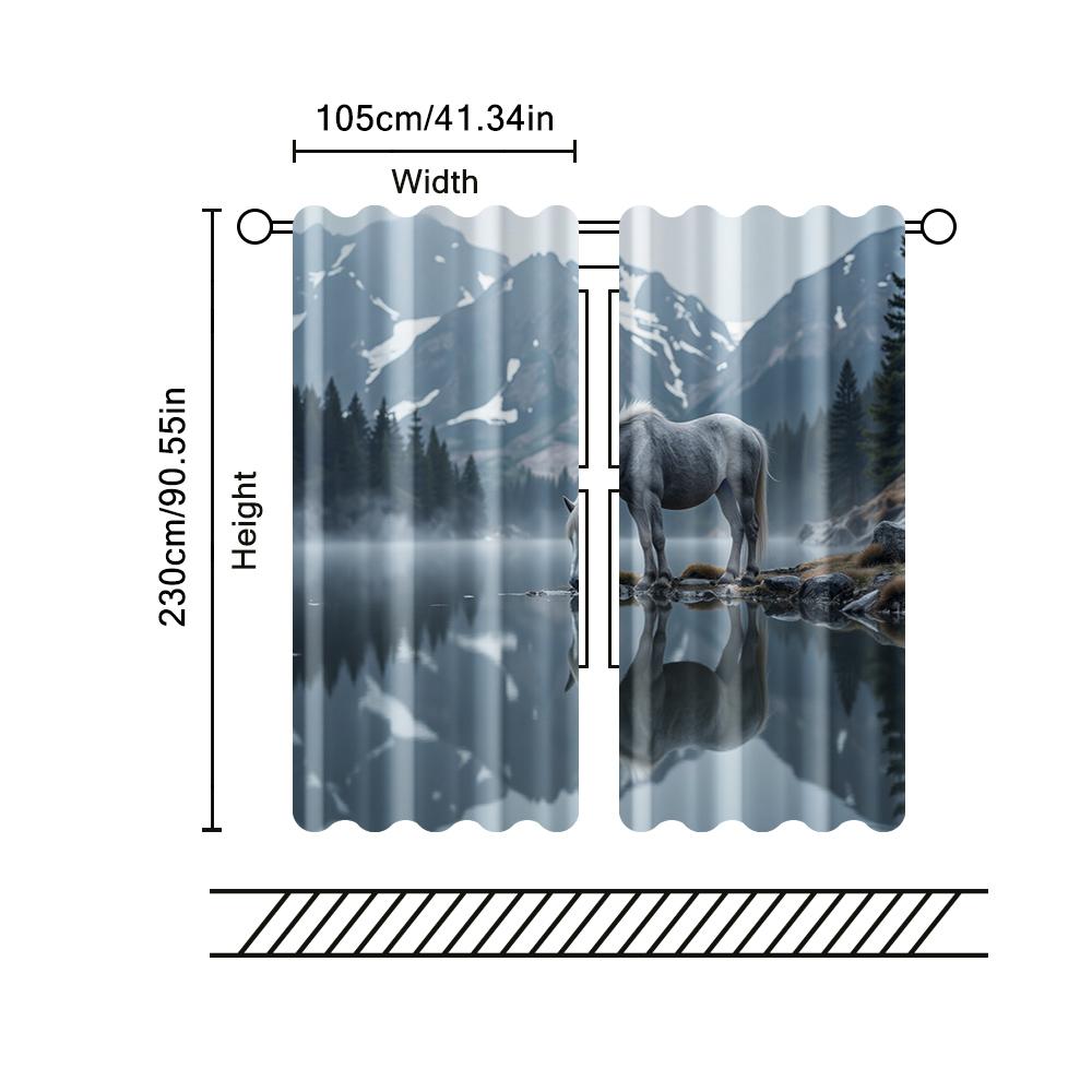Filtering Curtains Excluding Rods Non Movable Without Batteries Majestic Horse Head Use Bedrooms Living Set Of 2 Made Polyester Bedroom Decor