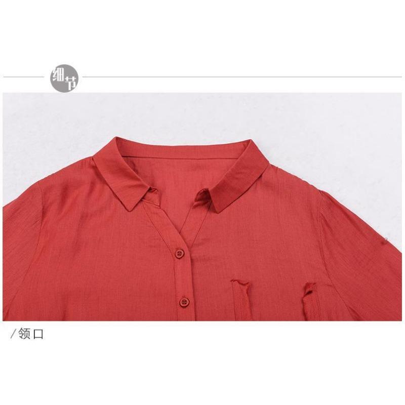 Moda Donna Nuova Camicia con Revers a Mezza Manica Top a Manica a Tre Quarti Cardigan da Donna Stampato con Bottoni e Patchwork