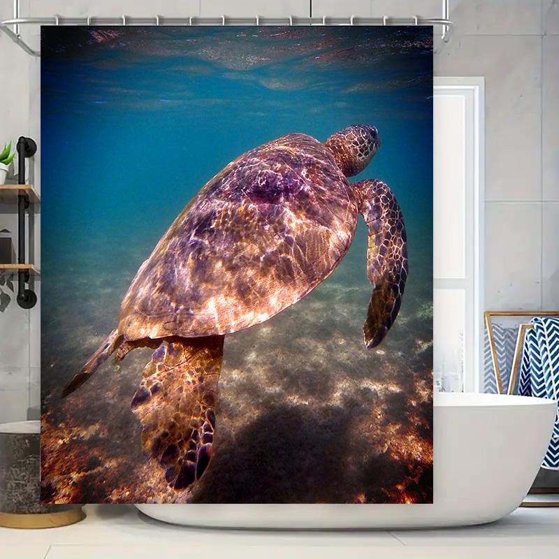 

Sea Turtle Shower Curtain Underwater Wildlife Decor For Bathroom Blue Ocean Fish Print Waterproof Fabric 72 X 84 Inches (183Cm X W60H190(CM)-1 Pcs