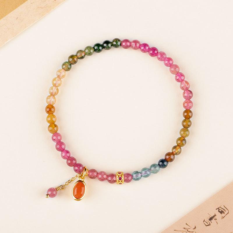 

Rainbow Natural Stone Bracelet with South African Red Agate Pendant Vintage Elegant Women Wrist Fashion Accessories