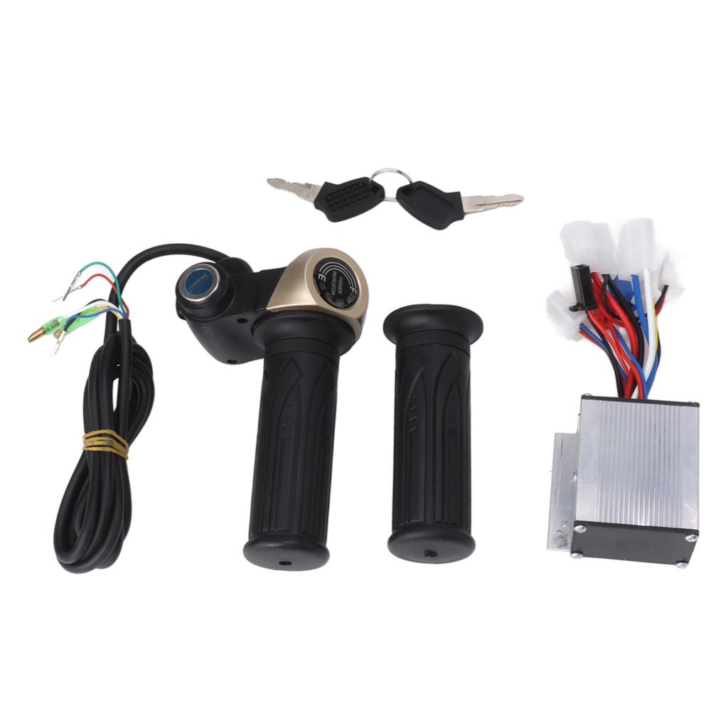 24V 250W Electric Bicycle Brushed Controller Electric Bike Conversion Kit with Round Screen 24V Throttle Grip 2 Keys
