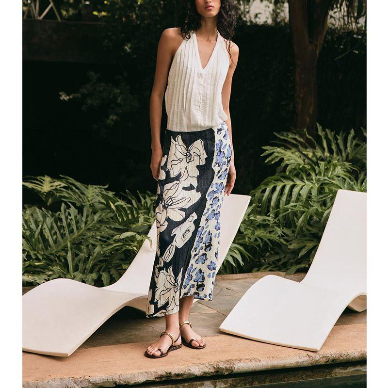 Summer New Arrival Women's Clothing Temperament Skirt Silk Satin Texture Print High Waist Straight-leg Midi Dress 3666111