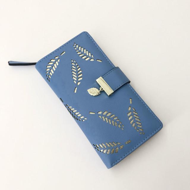 Women Wallet Purse Female Long Wallet Gold Hollow Leaves Pouch Handbag for Women Coin Purse Card Holders Portefeuille Femme