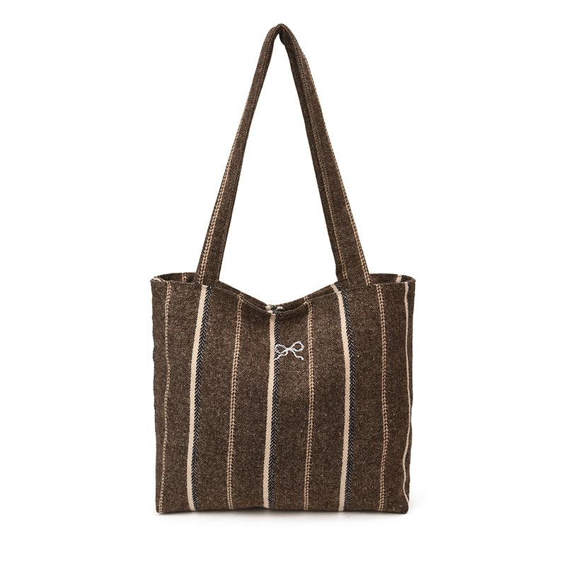 Striped Canvas Tote Bag with Spacious Design and Durable Handles for Everyday Use and Shopping кофейный