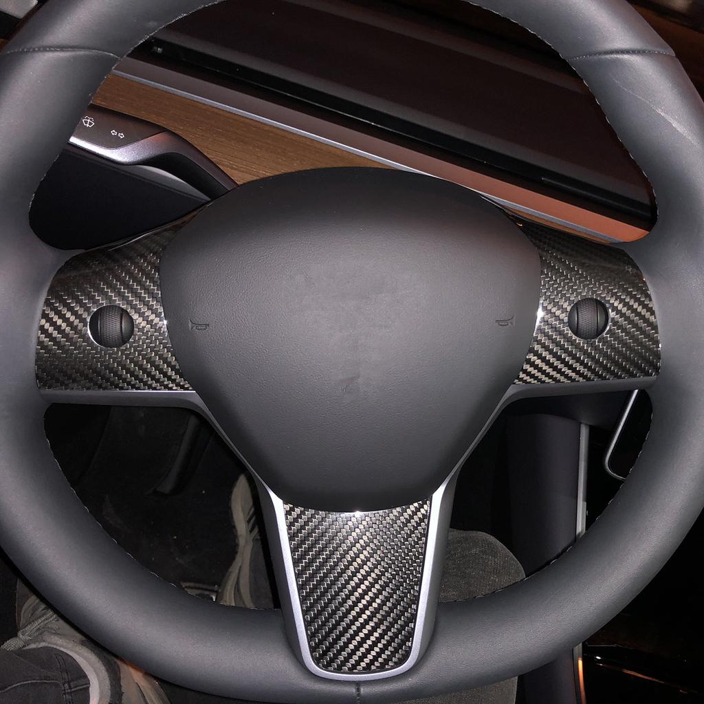 For Tesla TESLA MODEL 3 accessories Car steering wheel decorative parts carbon fiber car styling accessories 3PCS