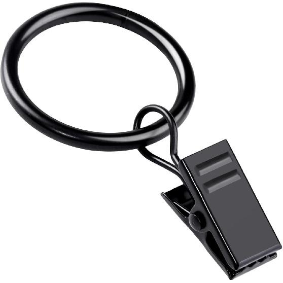 Teenitor 20 Pack Black Curtain Rings with Clips, Curtain Hooks Curtain Clips with Rings, Drapes Rings 1 Inch in Diameter, Fits up to 5/8" Curtain Rod