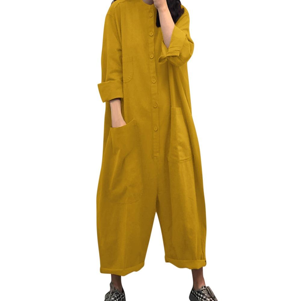 Damen Umlegekragen Langarm Lockerer Taillenbereich Lockerer Schnitt Hemdstil Overall