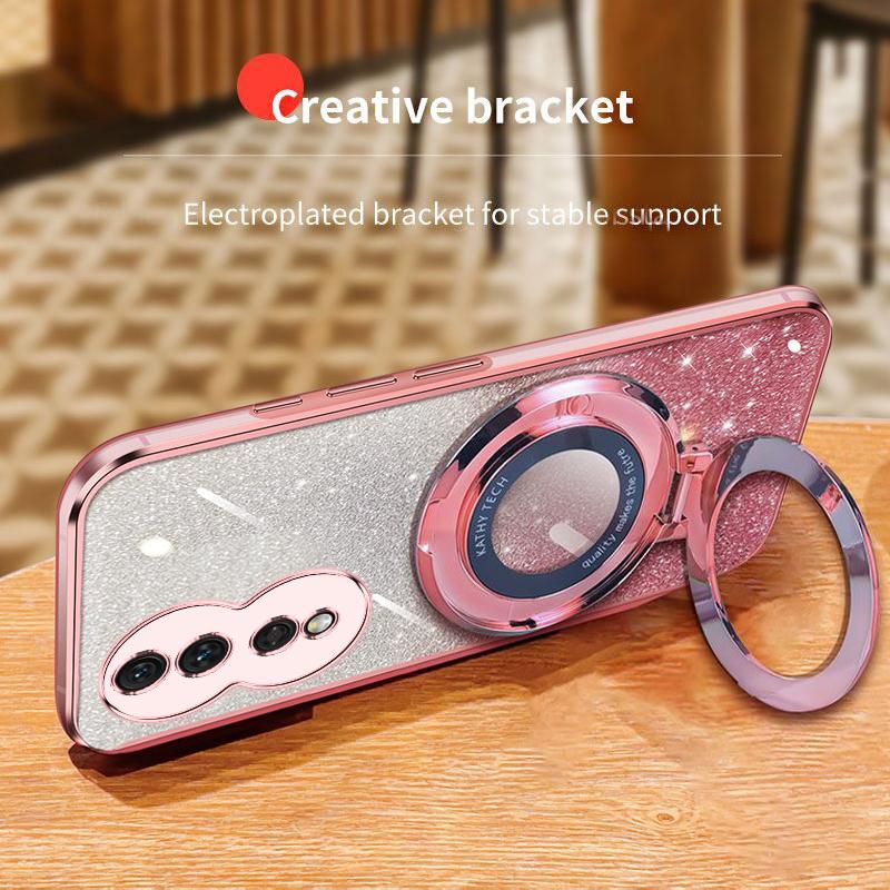 Detachable Glitter Sticker Chromed TPU Case Magnetic Bling Ring Holder For Huawei Honor 80 SE 80 GT 80 Pro