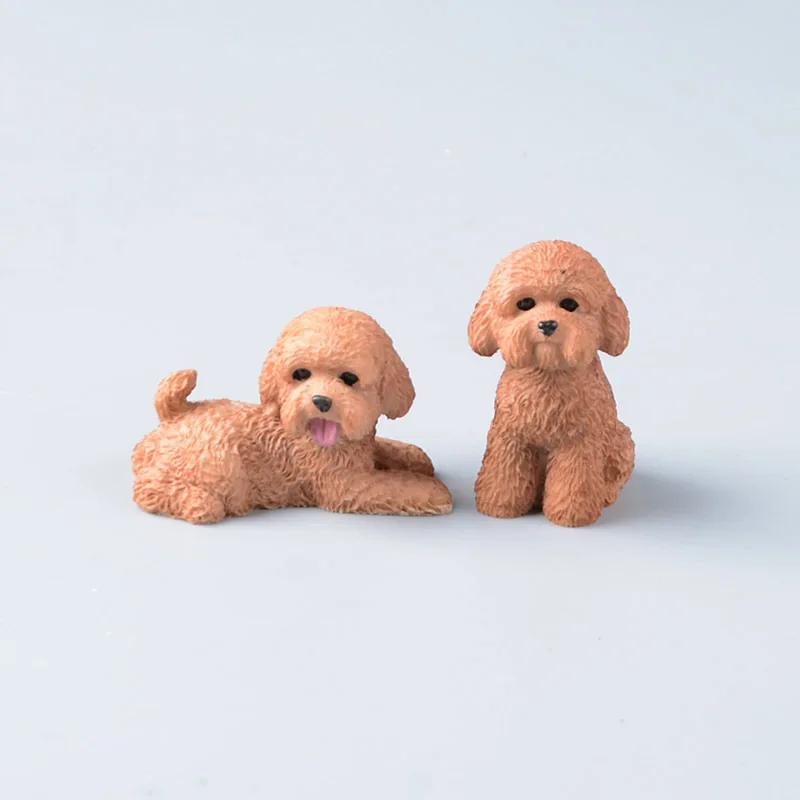 2pcs Simulation Poodle Dog Animal Resin Action Figures Home Desktop Decoration Children Birthday Christmas Gift Doll Kids Toys