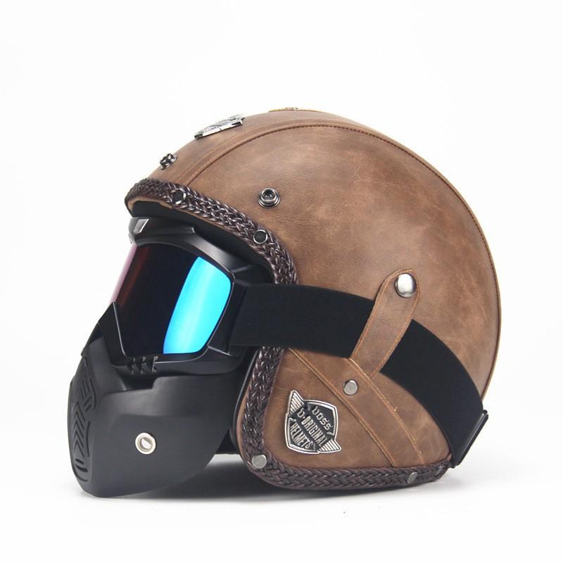 Custom Vintage 3/4 Open Face Motorcycle Helmet Men Women Handcrafted PU Leather ABS Shell