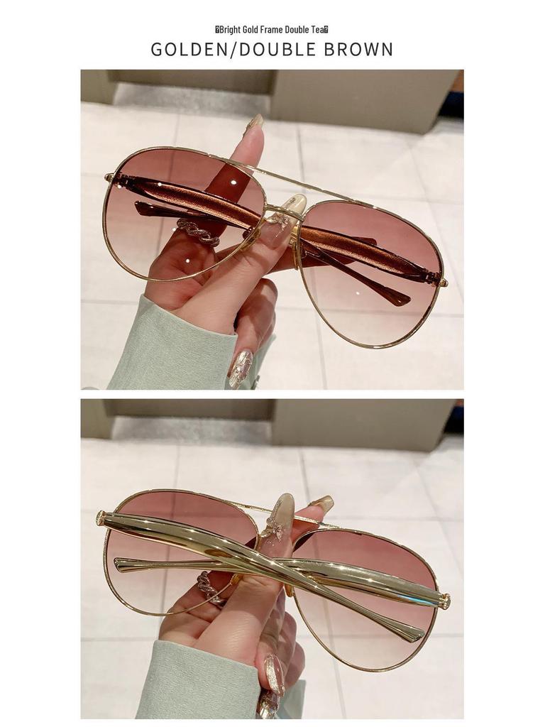 Modne damskie okulary przeciwsłoneczne aviator: Styl Europejski/Amerykański, Duża Oprawka, Retro Podwójny Mostek, Inspirowane Celebrytami Internetowymi