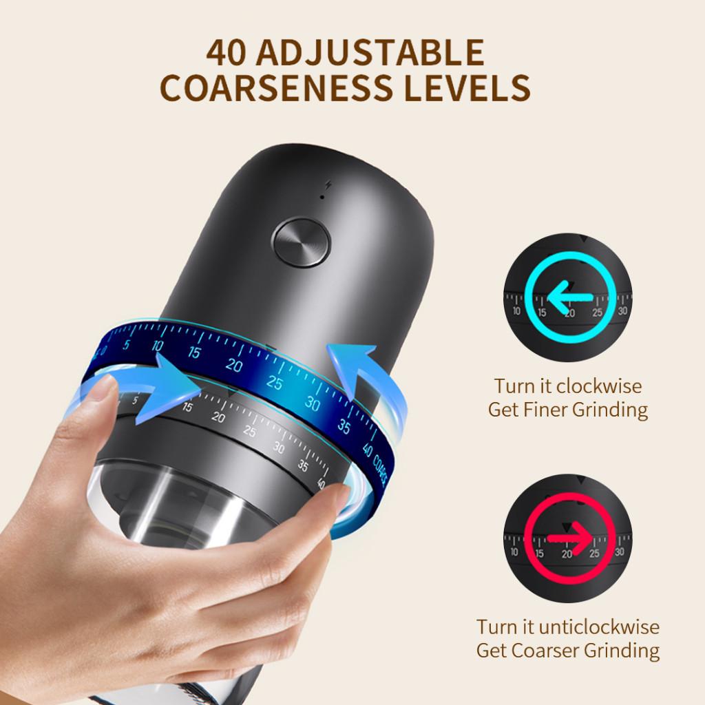Kitchen Accessories Wireless Portable Electric Coffee Bean Grinder Rechargeable 40 Levels Adjustable Coarseness Grinding Machine