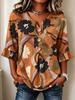 Women's Floral Print V-Neck Button Front Blouse, 3/4 Ruffle Sleeve Casual Top for Daily Wear, Office, Vacation & Weekend Outings