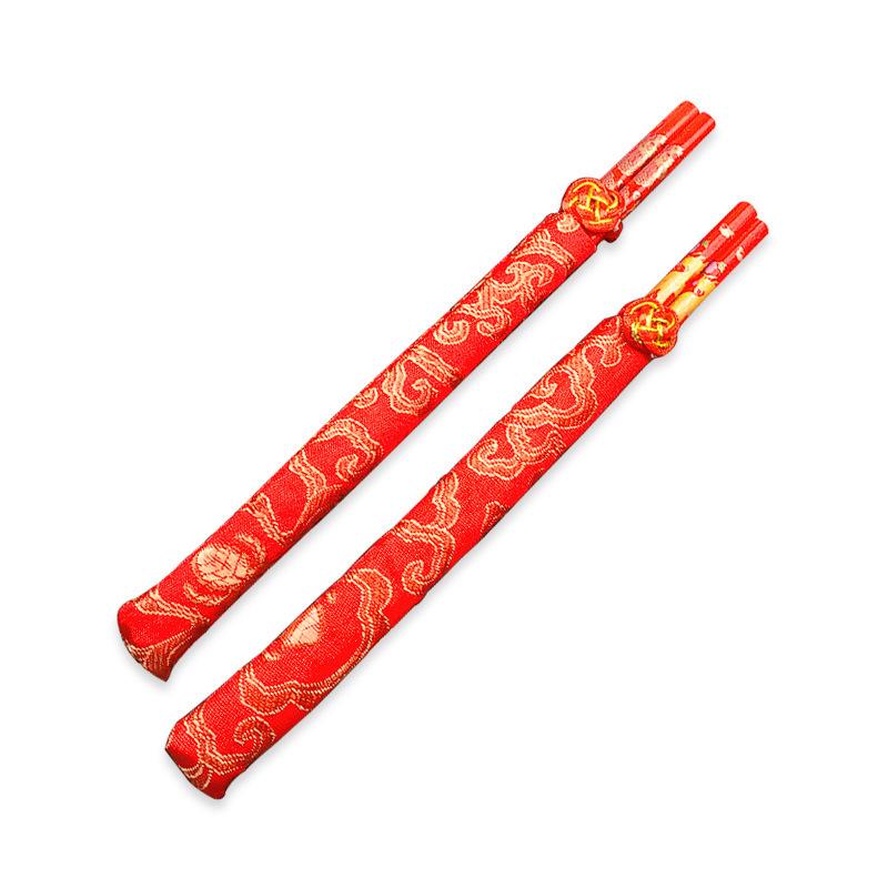 Wedding Dragon & Phoenix Chopsticks with Brocade Sleeve - Lucky Disposable Favor