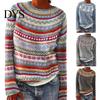 Comfortable Pullover Women Sweater Crew Neck Design Long Sleeve Patchwork Breathable Color Knitting Jumper Loose Fit Casual Knitwear Soft Knit Top
