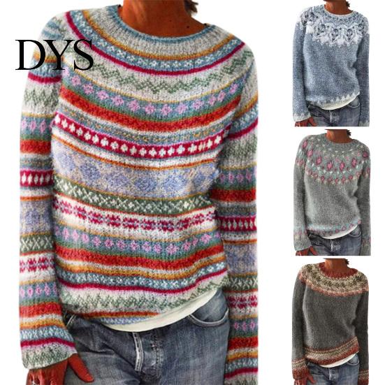 Comfortable Pullover Women Sweater Crew Neck Design Long Sleeve Patchwork Breathable Color Knitting Jumper Loose Fit Casual Knitwear Soft Knit Top