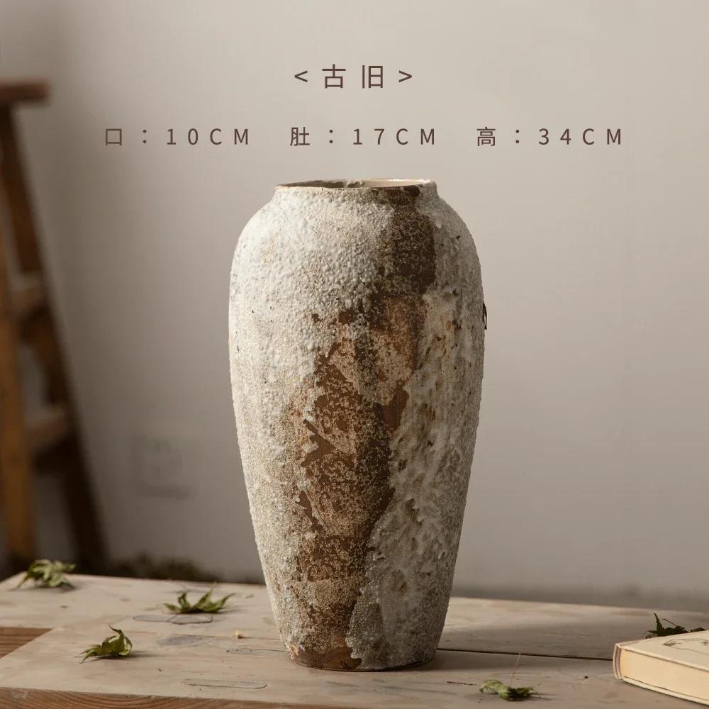 Hydroponic Flower Arranging Ceramic Vase Mottled Retro Chinese Pottery Jars Decorative Decorations for Living Room TV Cabinets