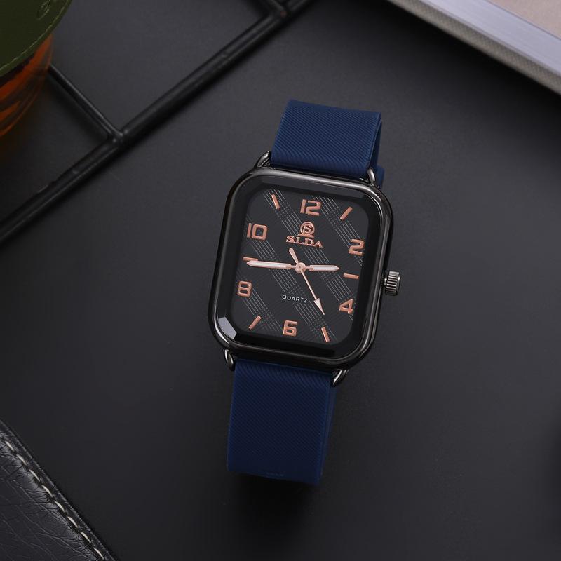 Rectangle Personality Digital Men'S Watch Student Fashion Casual Silicone Strap Quartz Watch Men