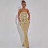 Women's Square Neck Sleeveless Maxi Dress Fitted High Waist Sequin Mermaid Evening Dress