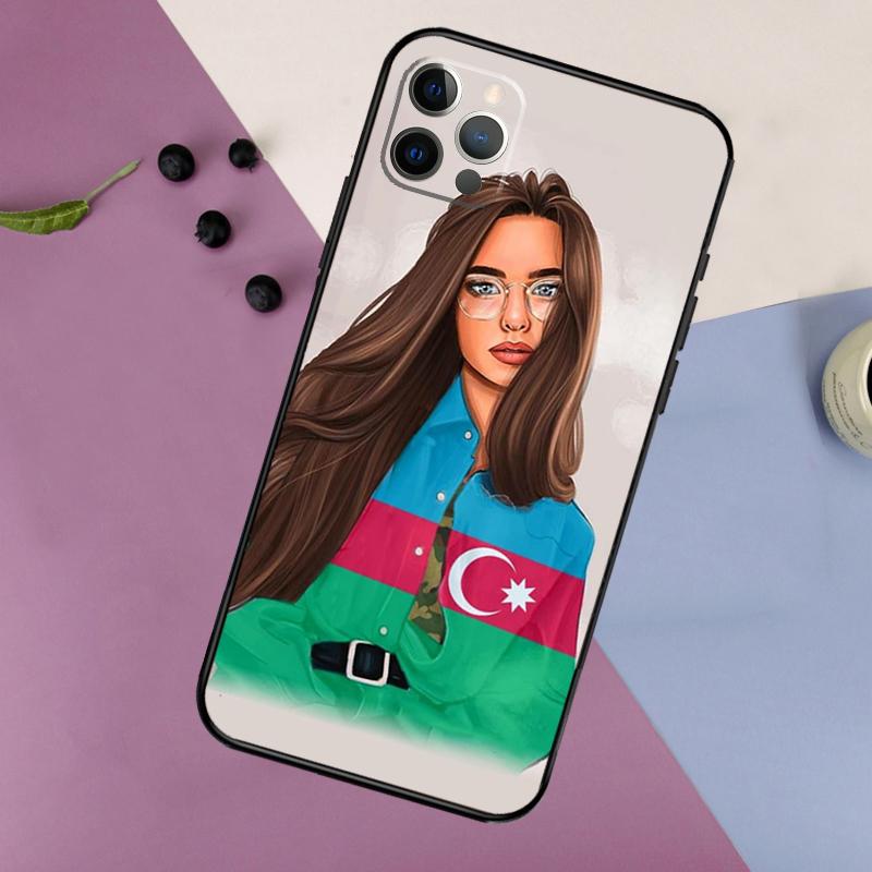 

Azerbaijan Flag Girl Phone Case For iPhone 17 16 15 14 11 12 13 Pro Max Plus 12 13 mini 16e 17 Air Bumper Cover iPhone 17 Air