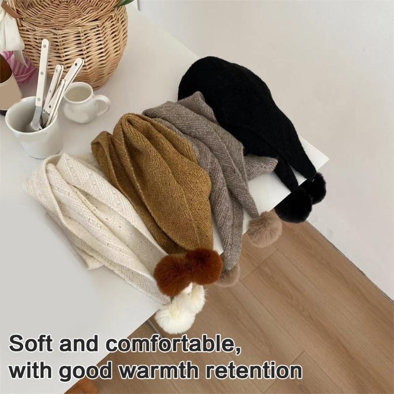 Multipurpose Shawl with Pompoms for Indoor Outdoor Windproof Accessory Neckwear Knitted Scarf Shoulder Wrap Neckwear