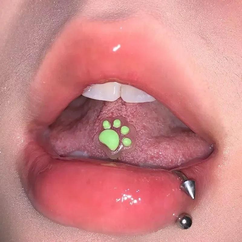 Color Changing Dog Paw Bear Paw Tongue Stud Earrings Bone Stud Resin DIY Cute Ins Sweet Cool Tongue Rings Piercing Jewelry