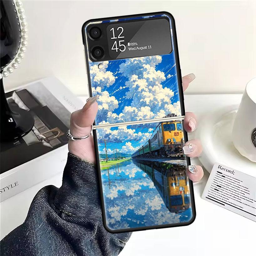 

Retro Japanese Sakura Train Cases For Samsung Galaxy Z Flip 4 5 6 7 3 Z Flip7 Flip6 Flip4 Flip5 Flip3 5G Hard Shockproof Fundas Samsung Z Flip 4