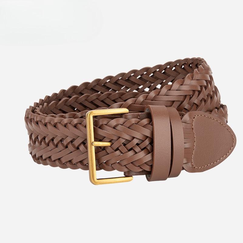French Retro Hand-woven Cowhide Belt for Women's Classic High-end Feeling with Jeans Skirt Exquisite Women's Belt