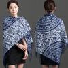 Ethnic Style Blue White Porcelain Faux Cashmere Scarf For Women Winter Autumn Travel Gift