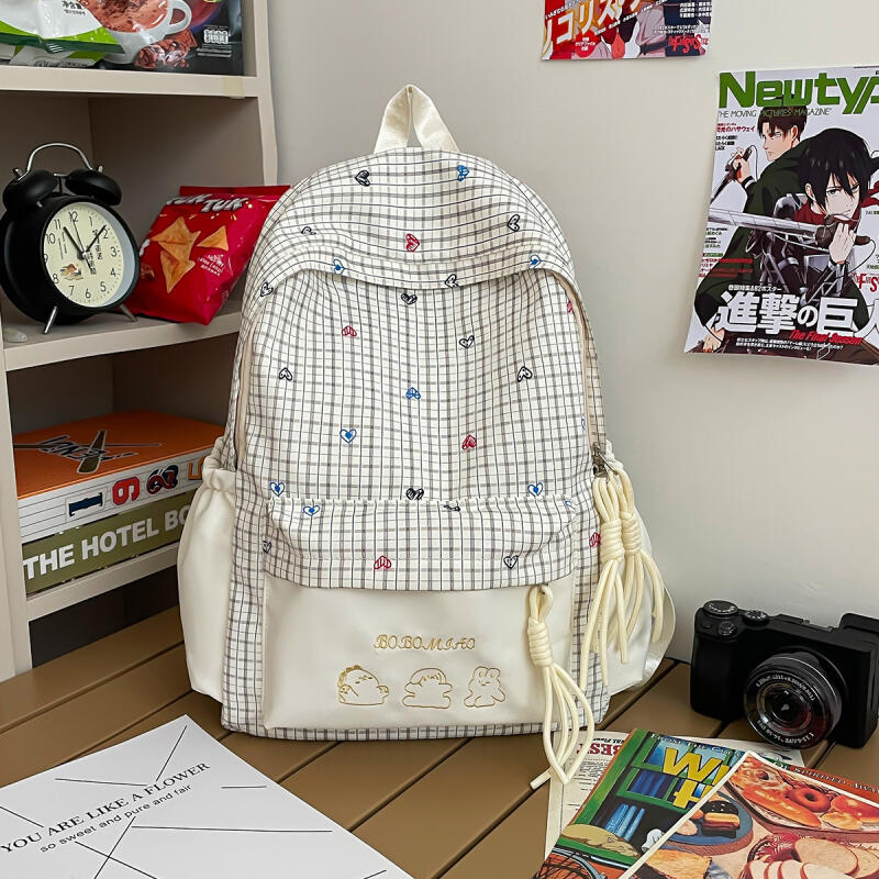 Karrierten Rucksack Große Kapazität Schülertasche Schultasche Damenrucksack