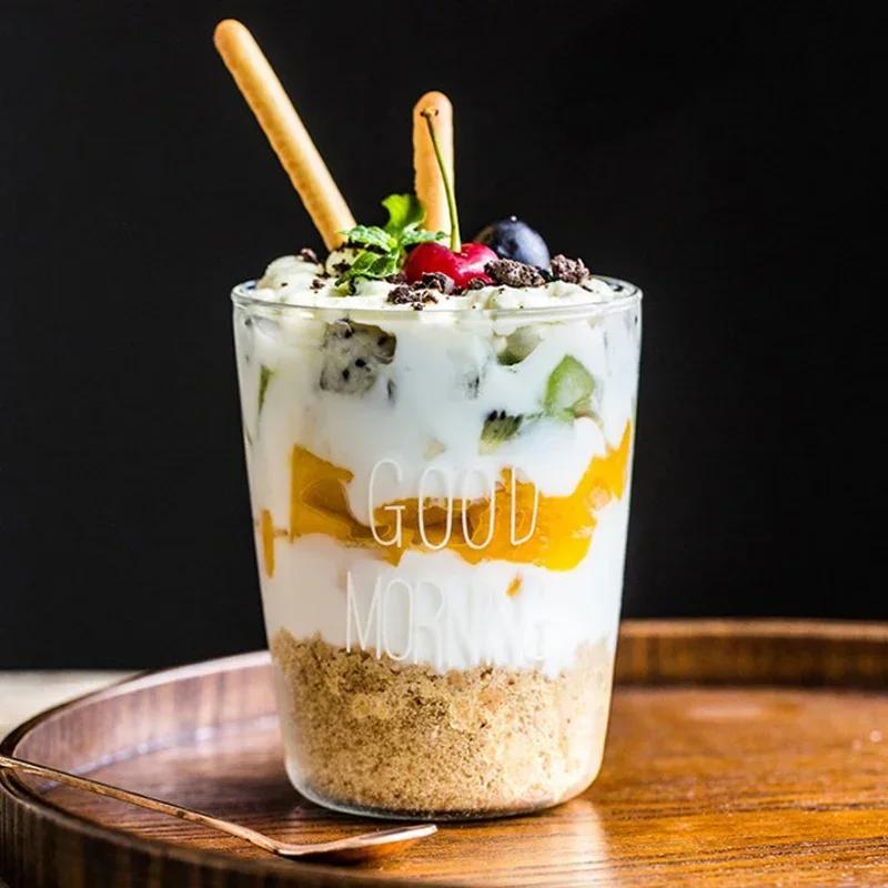 2Pcs Glass Cups Tea Coffee Mug Breakfast Milk Juice Cup Iced Beer Latte Mug Salad Dessert Smoothie Cup Summer Drinking Glasses