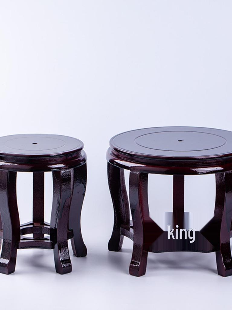 Round Stand for Flower Pots, Vases, Fish Tanks, Wine Jars, Incense Burners, Stones, Buddha Statues - Wooden Display Tray for Handicraft Ornaments