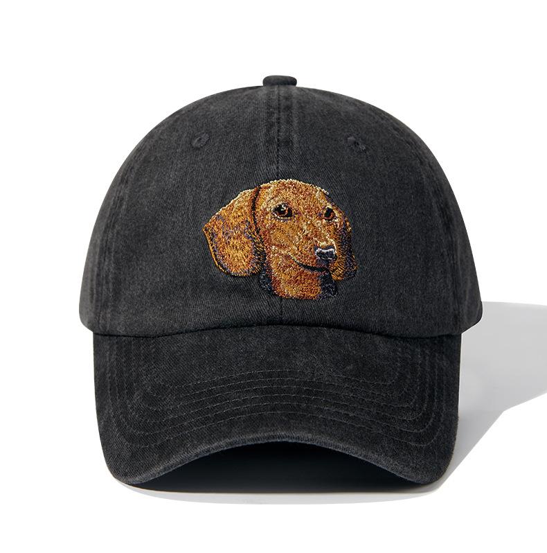 Dog Head Baseball Cap Trendy Brand Heavy Industry Washing Black Old Animal Embroidery Cap Children's Four Seasons Men