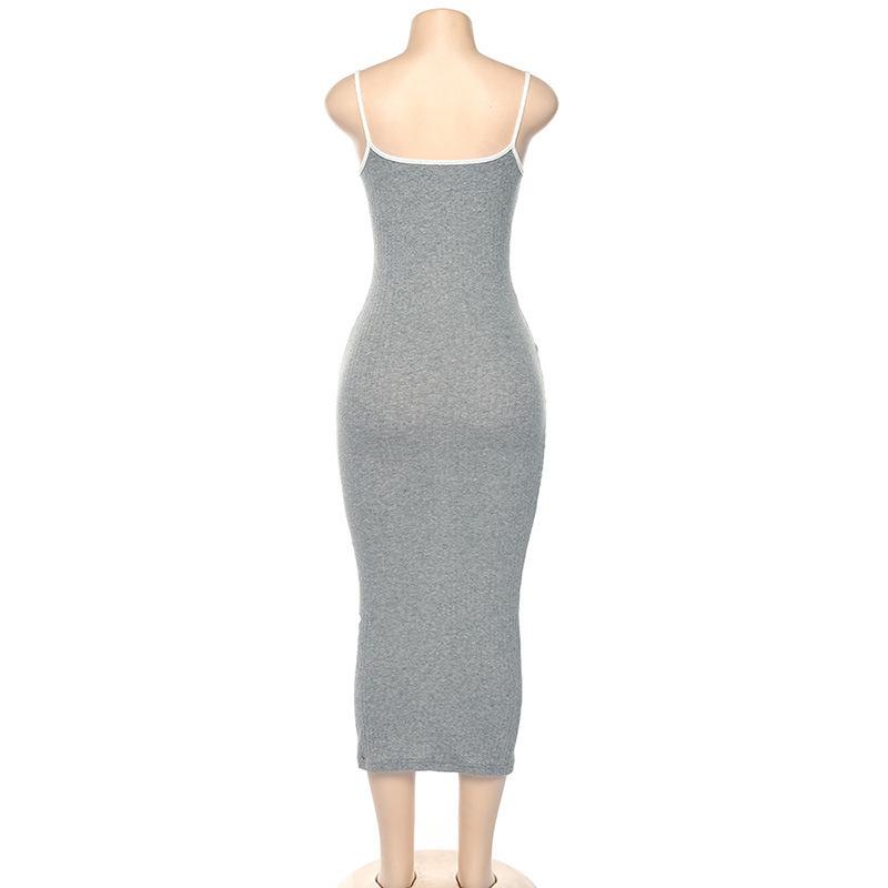 Women's Summer New Sexy Solid Color Spaghetti Strap Midi Dress Backless Slim Fit Ribbed Knit Bodycon Dress for Party Club Daily Wear