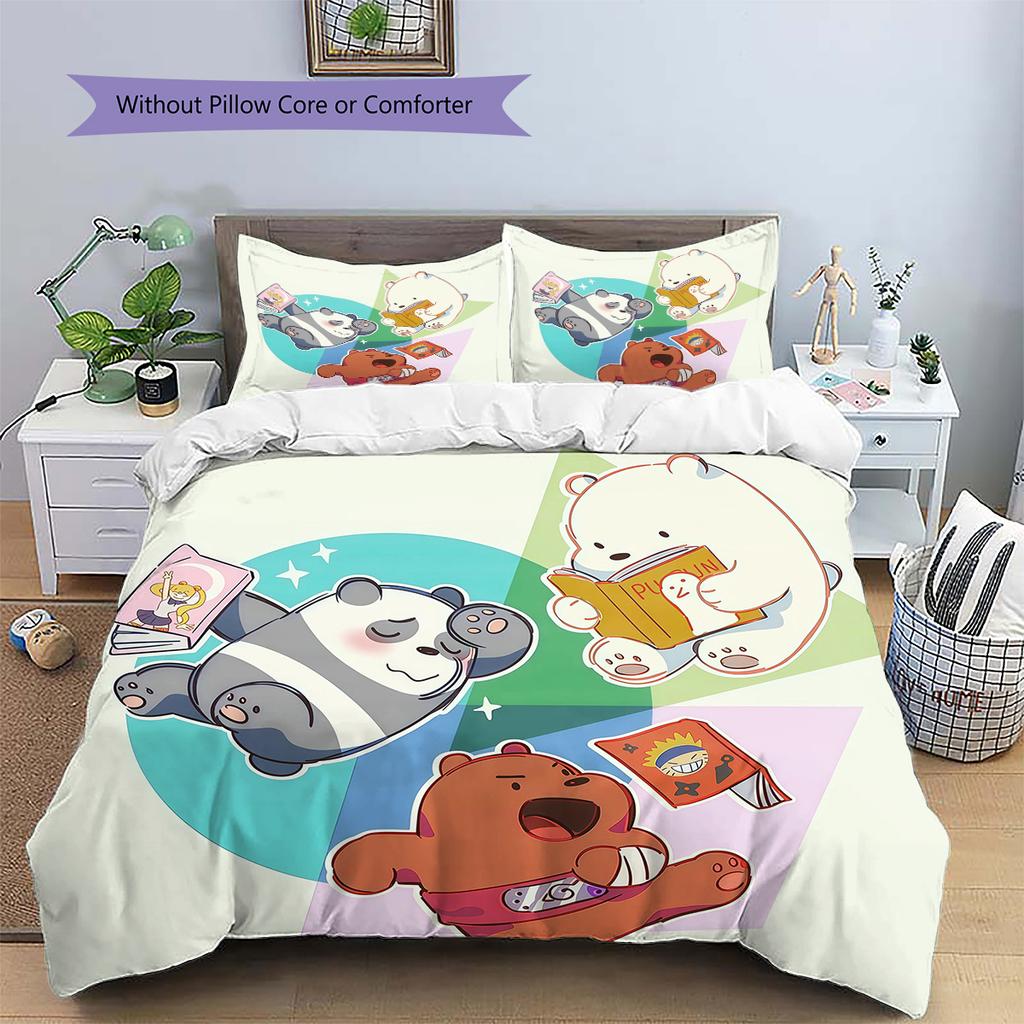 We Bare Bears Pattern Bedding Quilt Set  Home Decoration  Gift (1 * duvet cover + 2 * pillowcase  without core)