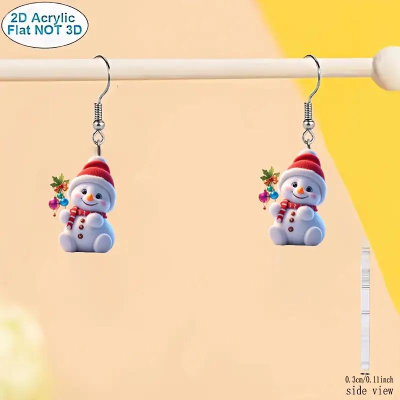 Amazon Cross-border New Christmas Snowman Earrings Flat Acrylic Atmosphere Cute Snowman Earrings Jewelry